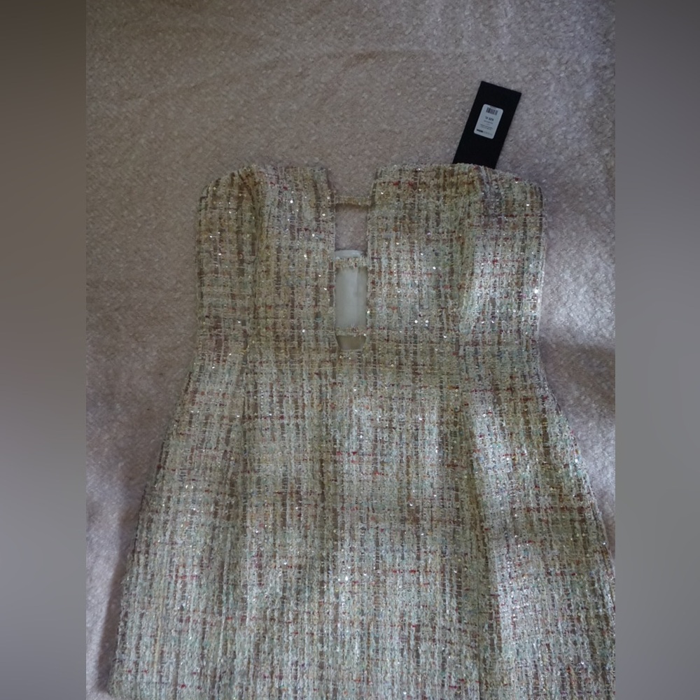 Fashion Nova Gold and Cream Textured Dress